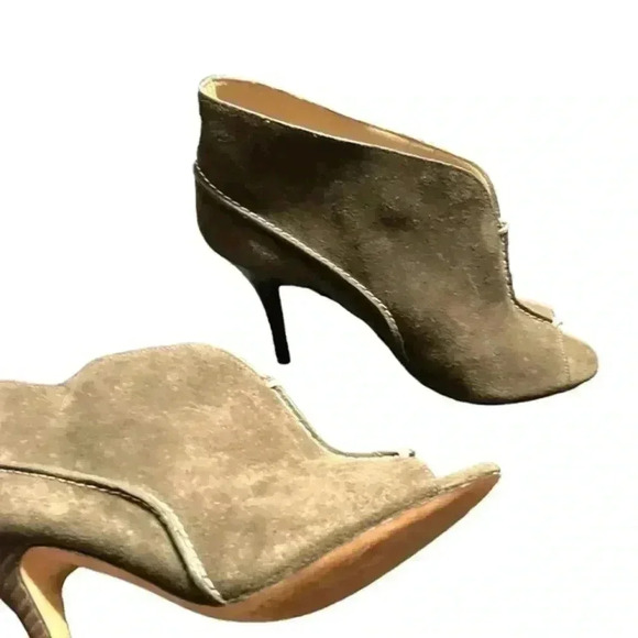 Coach Open Toe Dark Olive Green Suede Ankle Boot /High Heel - Picture 15 of 16